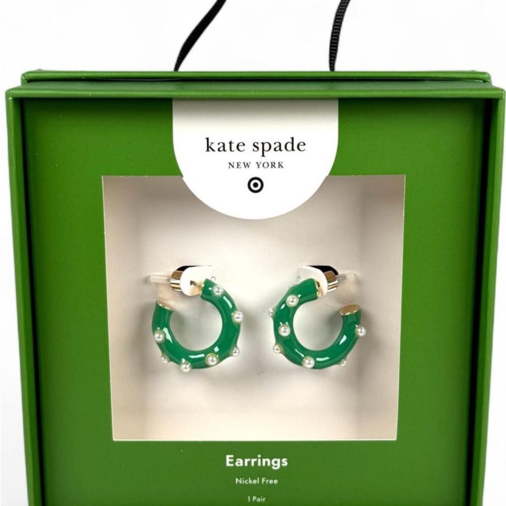 Kate Spade Green & Pearl Hoop Earrings
